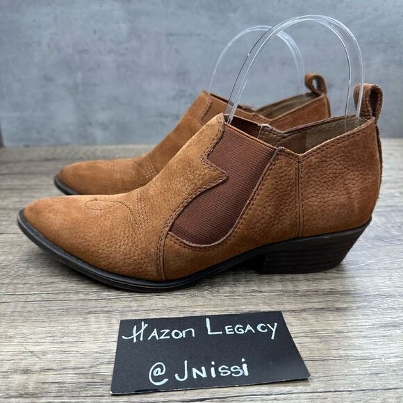 Lucky Brand~”Joelle” Leather Suede Brown Ankle Boot Western Cowboy Heel~Size 6M - Picture 1 of 11